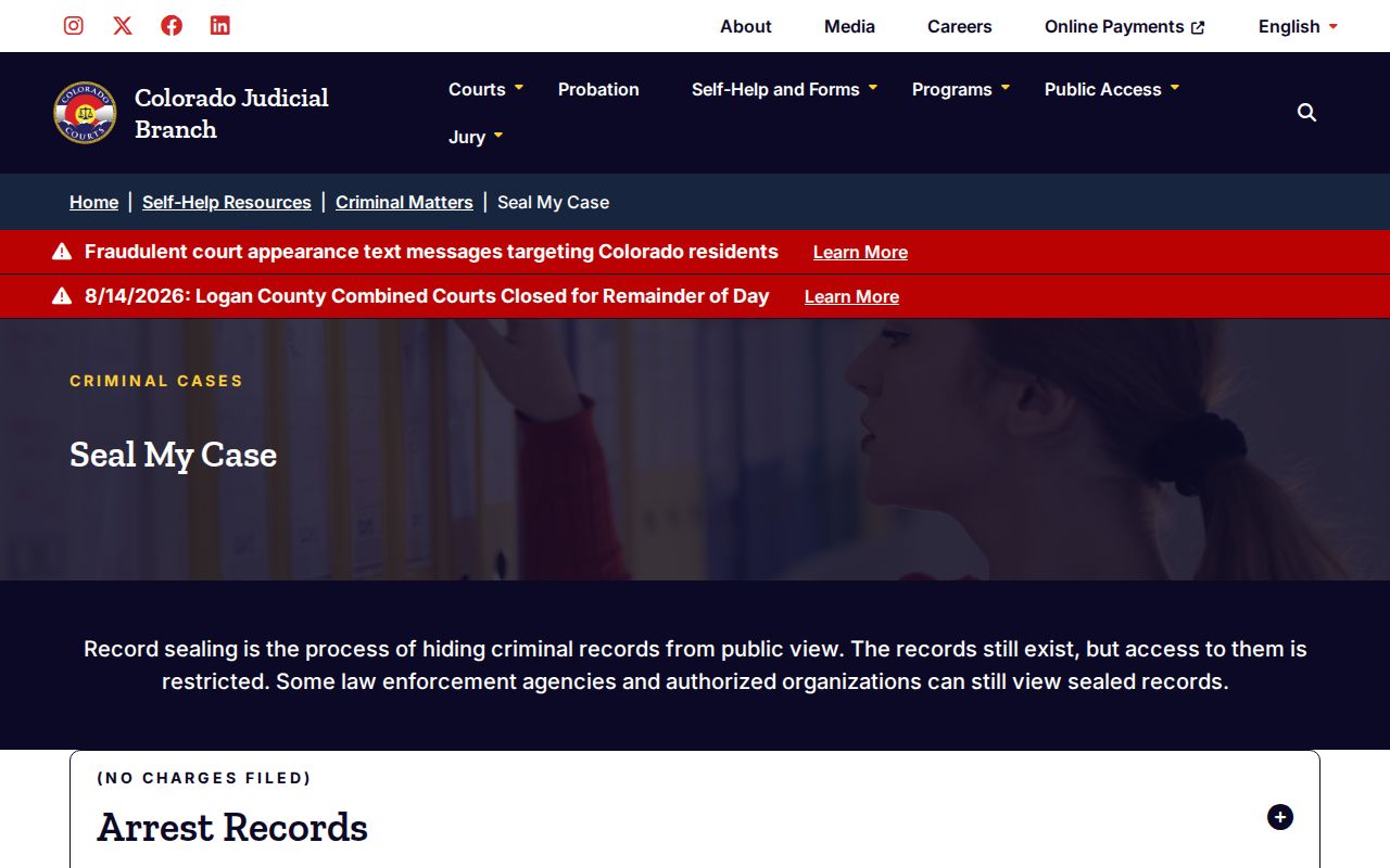 Colorado forms for sealing Kiowa County arrest and booking records